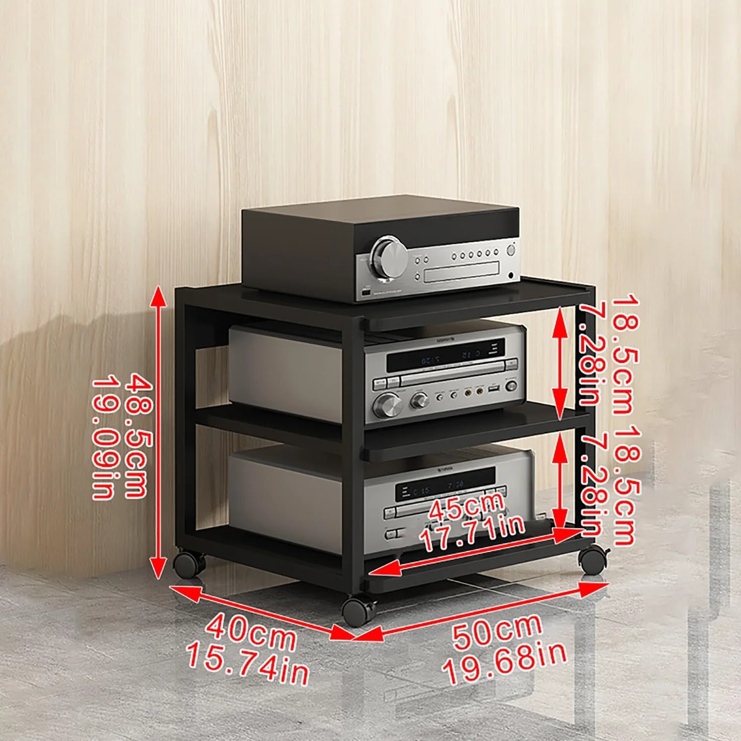 Le AV Tour nd avec roues universelles – Rack multima Sto réglable pour salon, home cinéma et salle de jeux – Noyer h, 50 x 40 x 48,5 cm