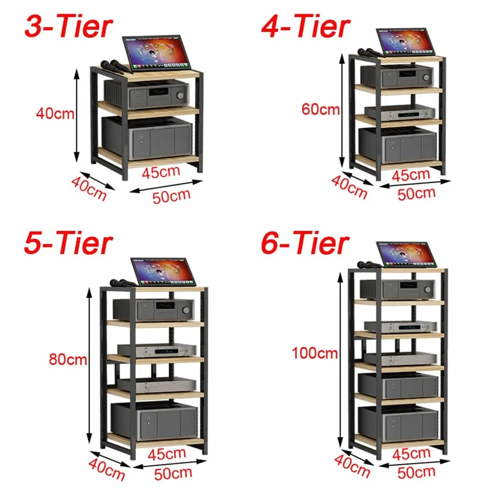 Rack AV réglable à 3 niveaux pour tourne-disque, armoire moderne noire et en bois, pour home cinéma et étagère Equint, parfait pour les systèmes de divertissement