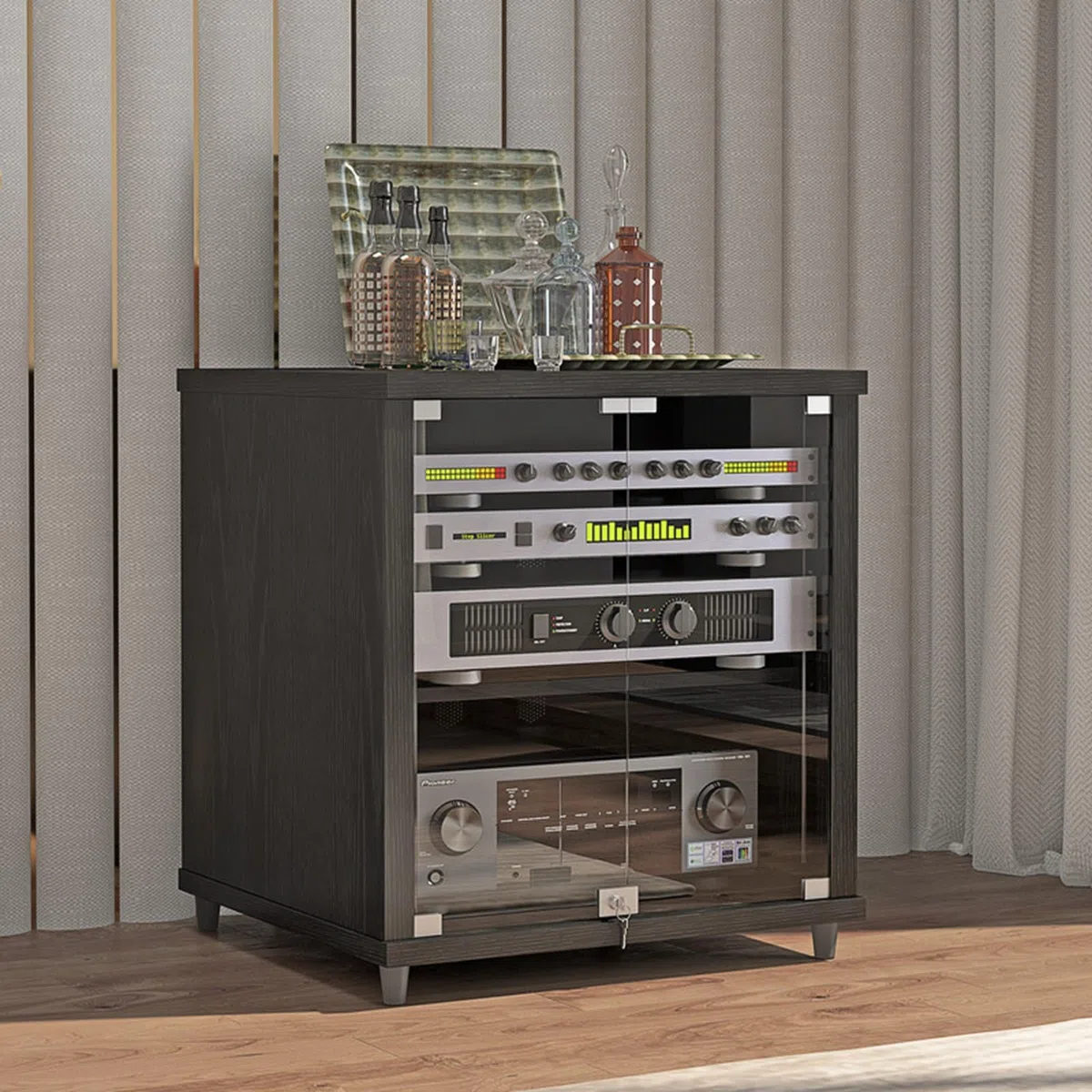 Meuble stéréo, Rack Audio avec Portes pour Rangement multimédia