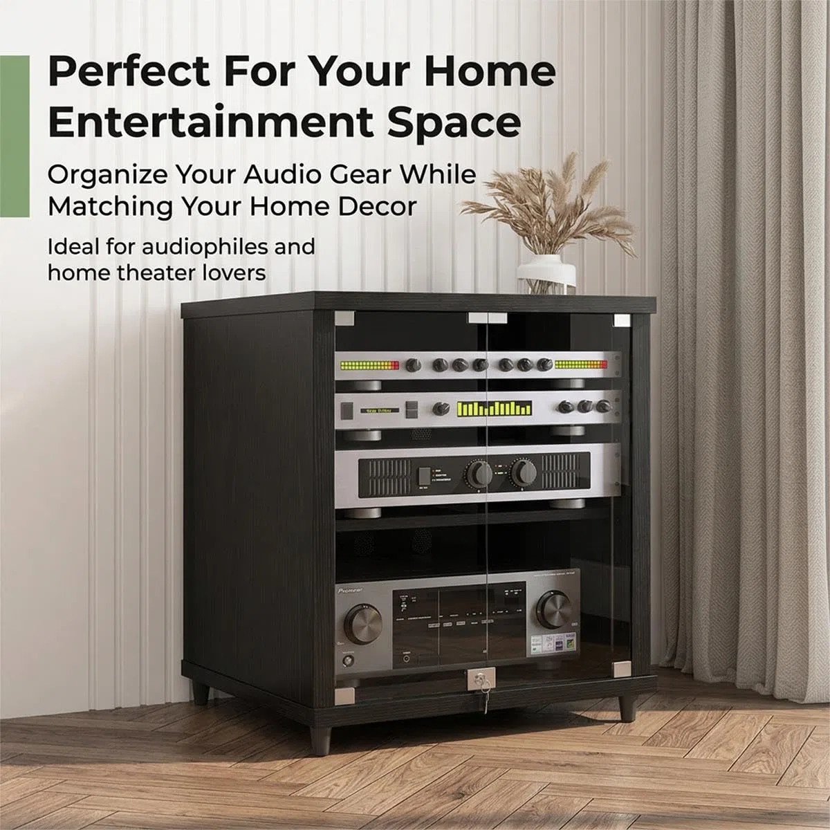 Meuble stéréo, Rack Audio avec Portes pour Rangement multimédia