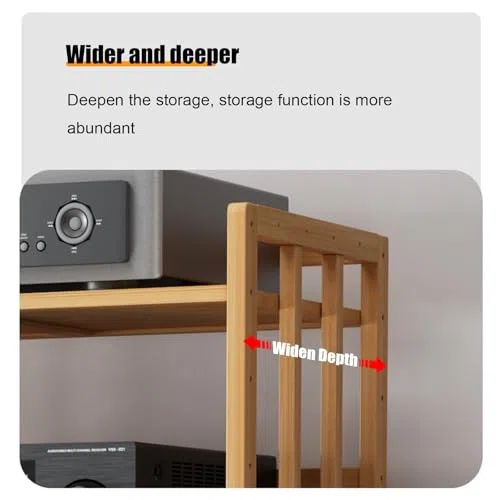 Tour HiFi réglable à 4 niveaux en bois avec roulettes – Support multimédia AV pour salon, studio de jeux et d'enregistrement – Rangement audio élégant (70 x 38 x 123 cm)