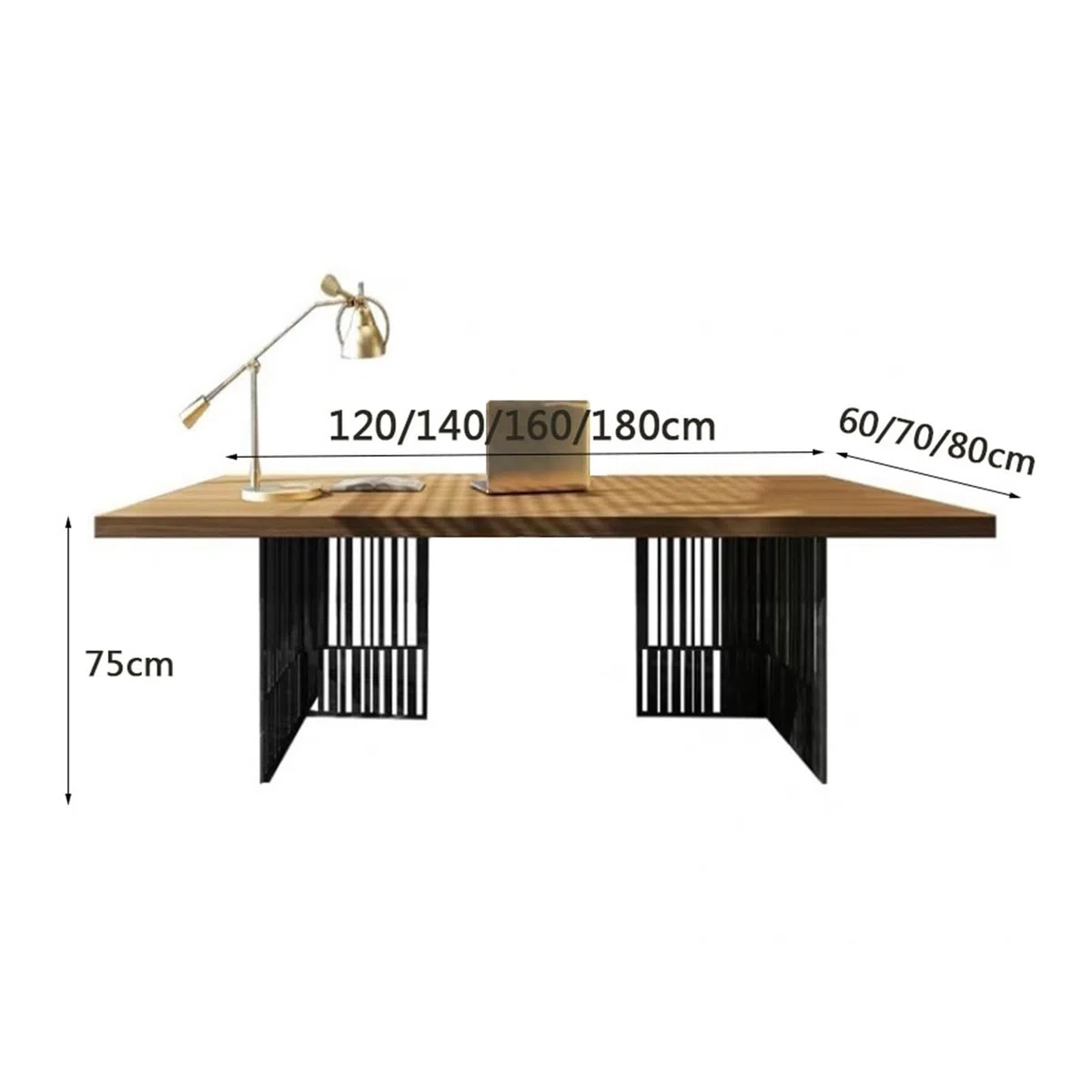 Moderne Modern Home Office Desk, Industrial Style Executive Wooden Writing Table Workstation with Black Metal Frame Bureaux pour PC(XL)