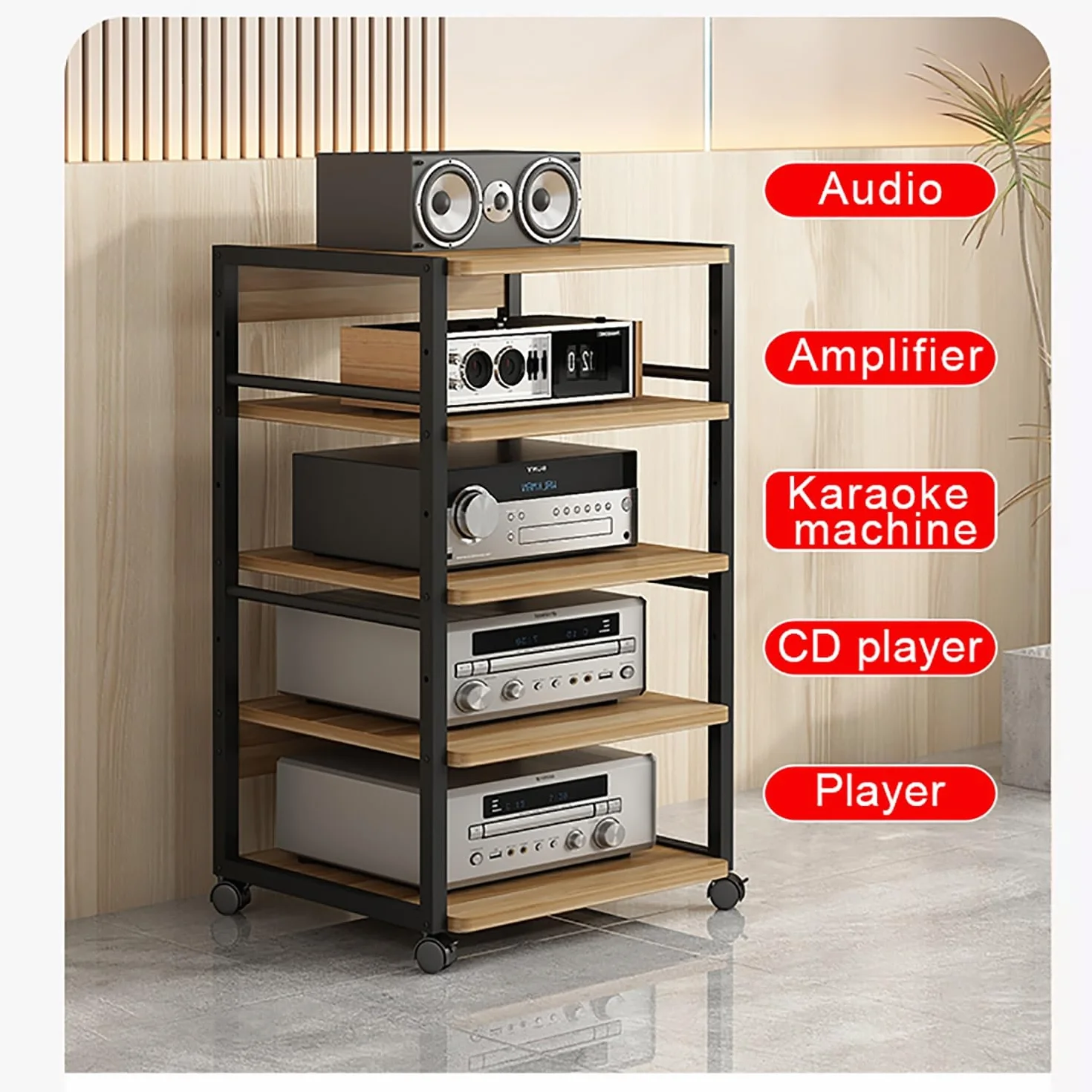 Le AV Tour nd avec roues universelles – Rack multima Sto réglable pour salon, home cinéma et salle de jeux – Noyer h, 50 x 40 x 48,5 cm