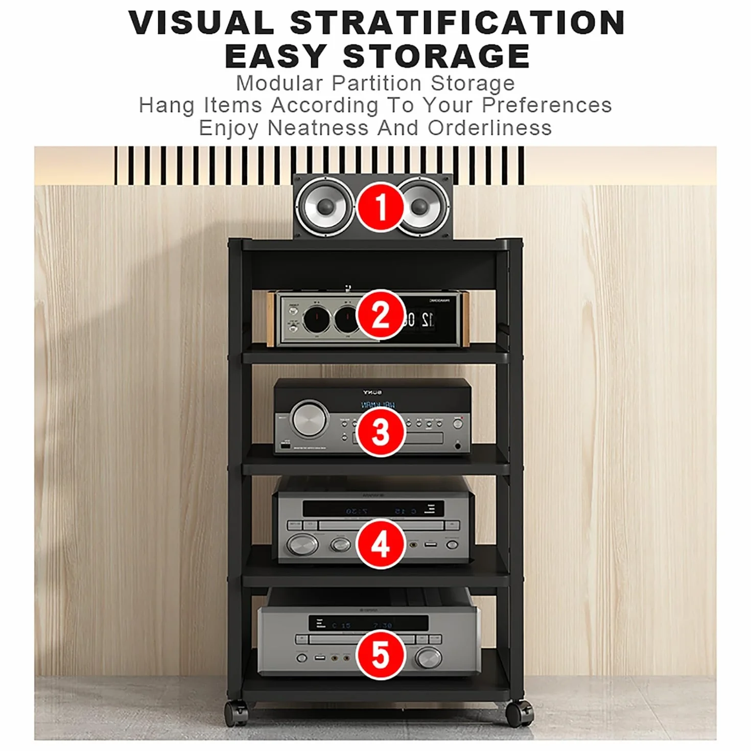 Le AV Tour nd avec roues universelles – Rack multima Sto réglable pour salon, home cinéma et salle de jeux – Noyer h, 50 x 40 x 48,5 cm