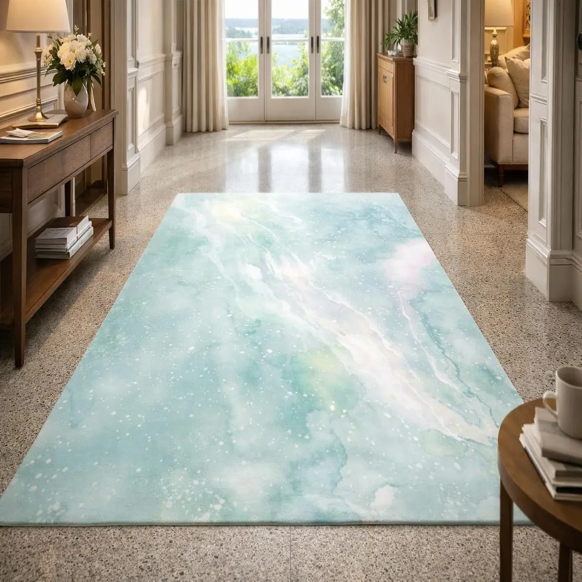 Tapis Salon Grand XXL Abstrait Bleu Canard Blanc, Turquoise, 170 x 200 cm