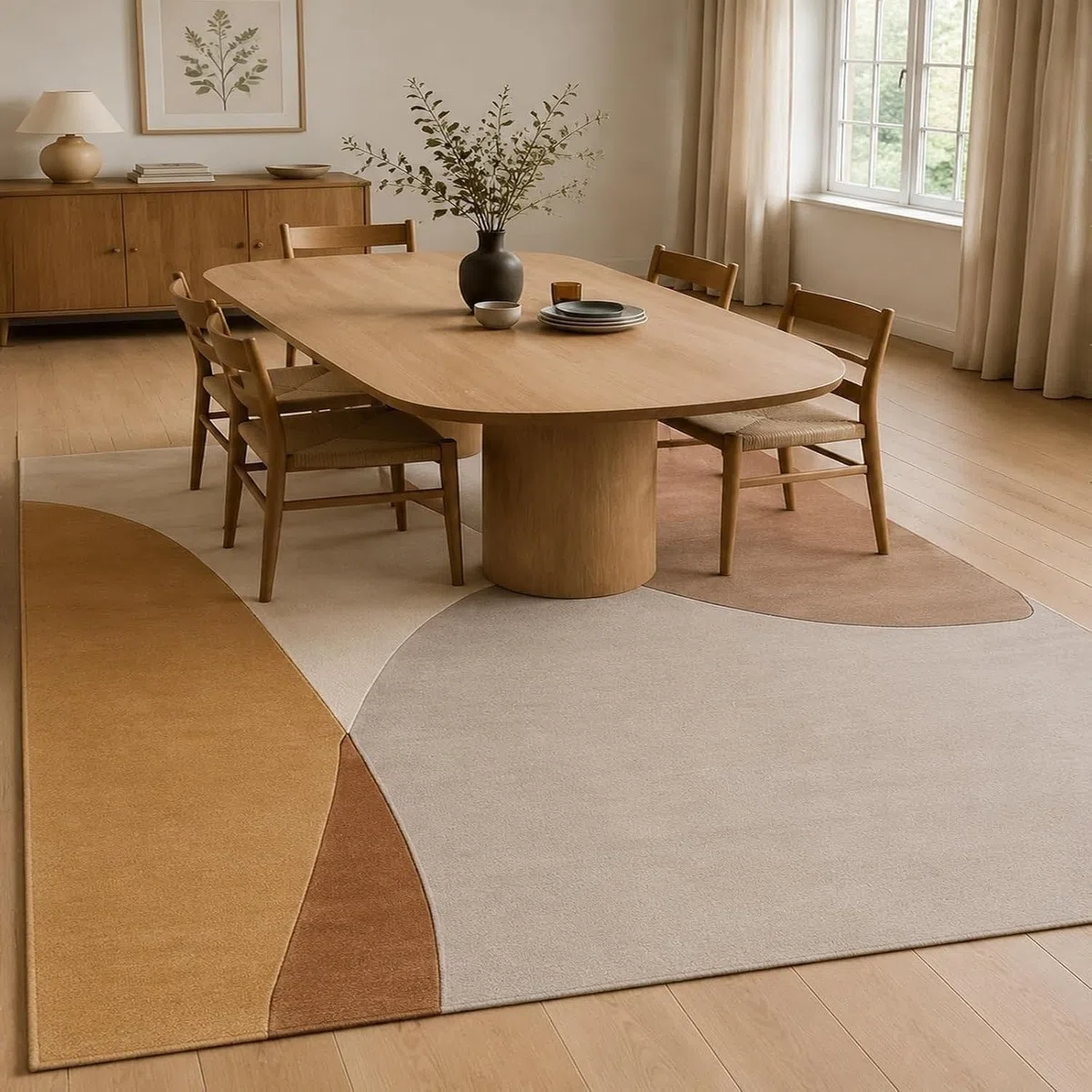 Tapis Tres Grand Salon Moderne Abstrait, Beige, 150x220 cm (Rectangulaire)